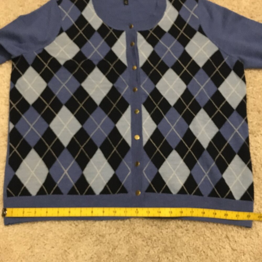 MERINO WOOL Blue Argyle Button Front Cardigan Sweater Plus Size 2X - Picture 11 of 15
